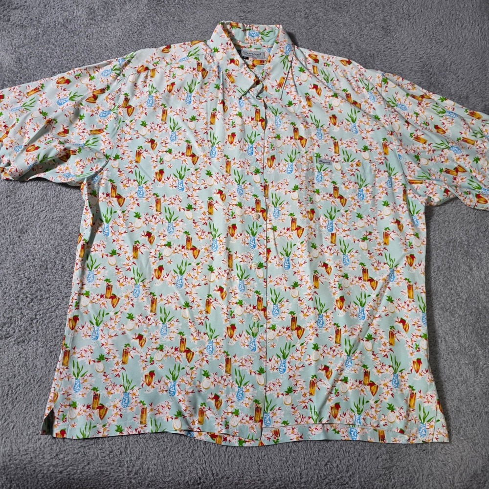 Sunset Trading Co Mens XL Button Up Shirt Mint Green Tropical Cocktail Floral
